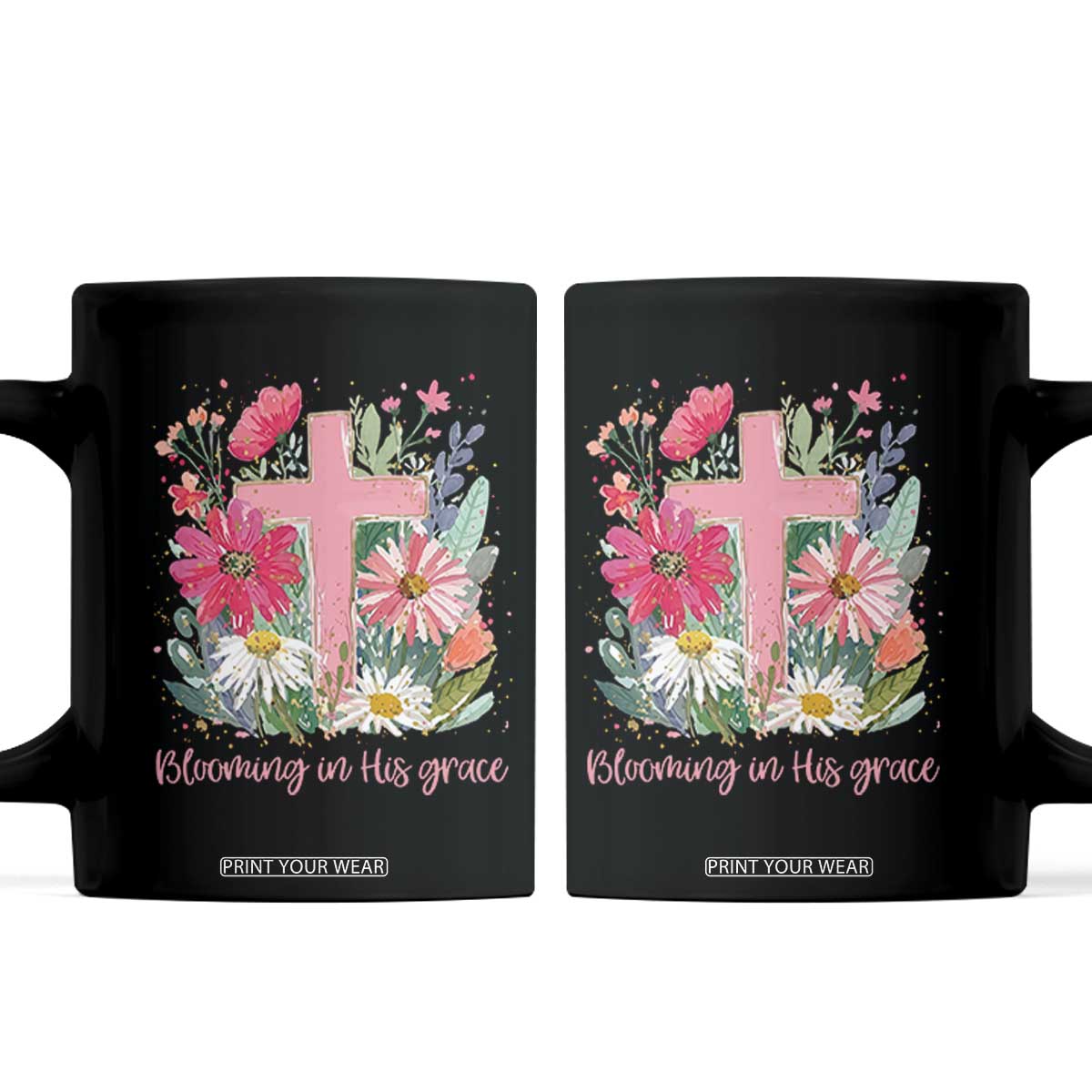 Blooming in His Grace Coffee Mug Boho Wildflower Christian Faith Bible Verse TS14 Black Print Your Wear