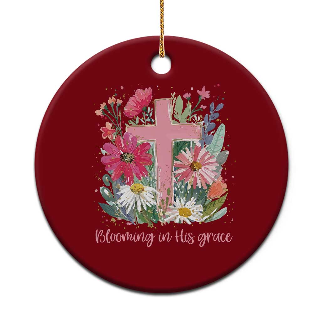 Blooming in His Grace Ceramic Ornament Boho Wildflower Christian Faith Bible Verse TS14 1pc Red Print Your Wear