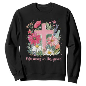 Blooming in His Grace Sweatshirt Boho Wildflower Christian Faith Bible Verse TS14 Black Print Your Wear
