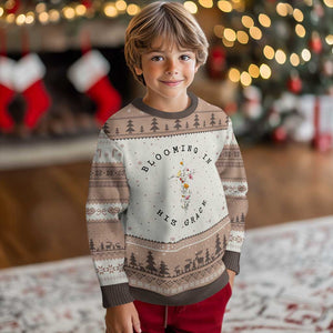 Blooming in His Grace Ugly Christmas Sweater Boho Wildflower Christian Faith TS14 Mocha Mousse Print Your Wear