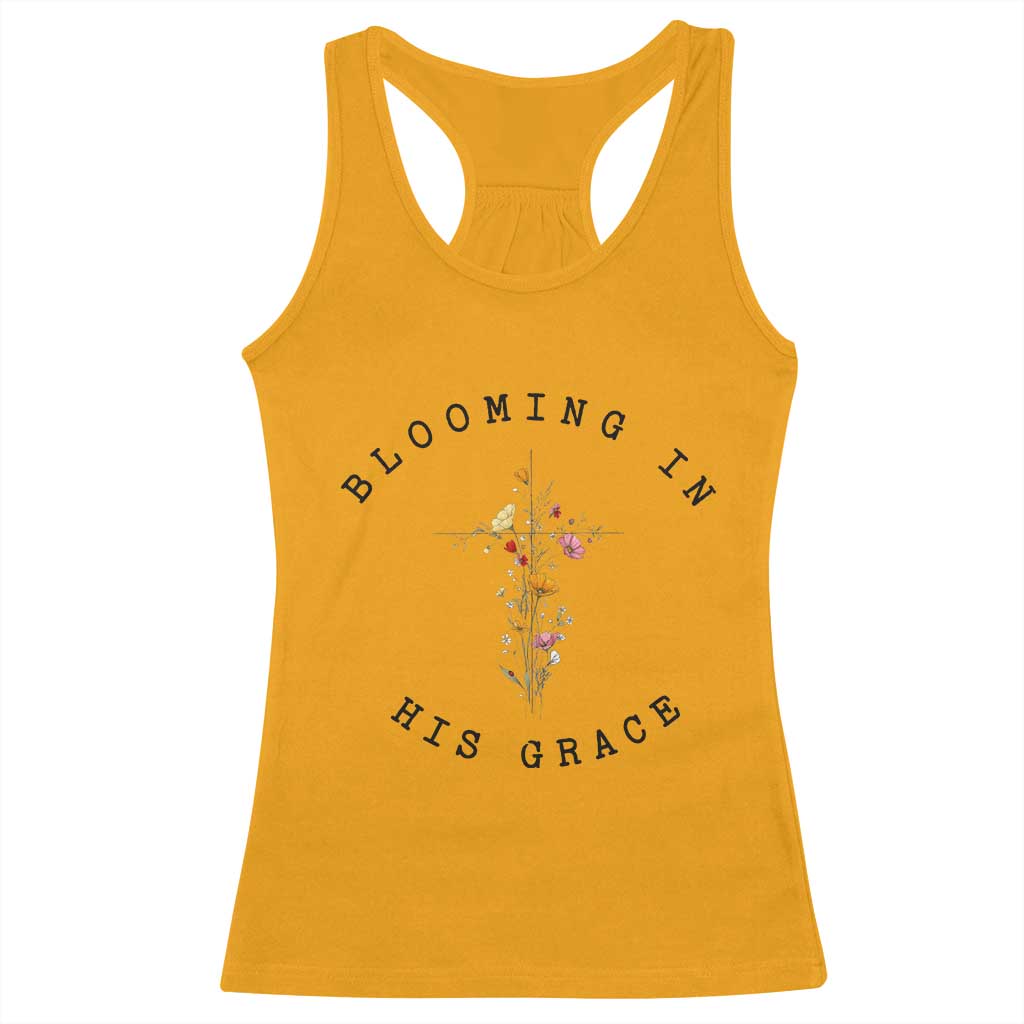 Blooming in His Grace Racerback Tank Top Boho Wildflower Christian Faith TS14 Gold Print Your Wear
