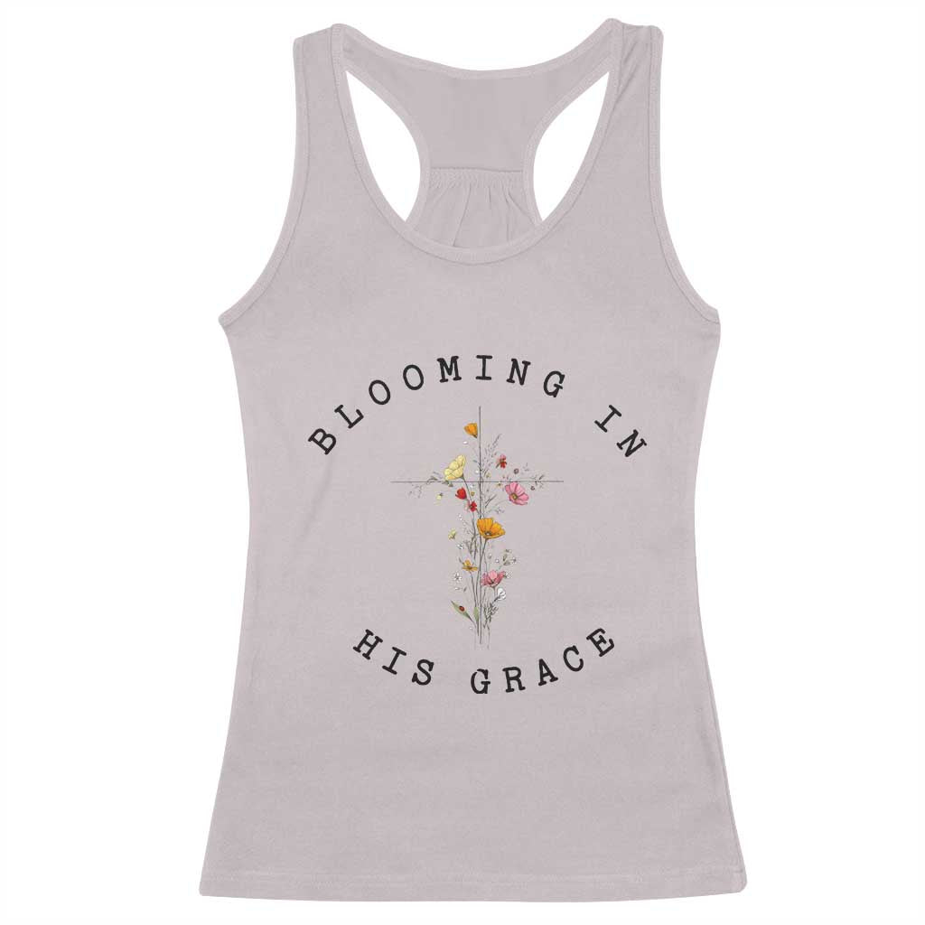 Blooming in His Grace Racerback Tank Top Boho Wildflower Christian Faith TS14 Ice Gray Print Your Wear