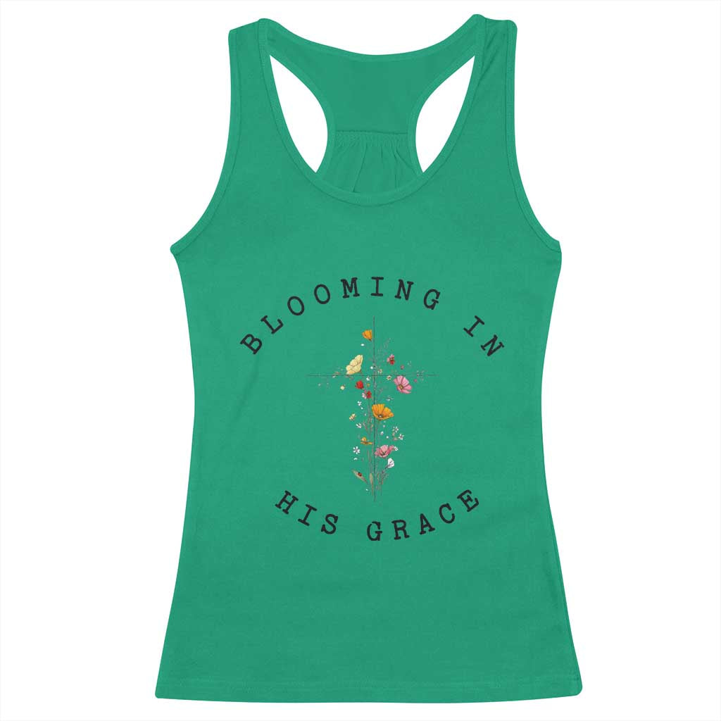 Blooming in His Grace Racerback Tank Top Boho Wildflower Christian Faith TS14 Irish Green Print Your Wear