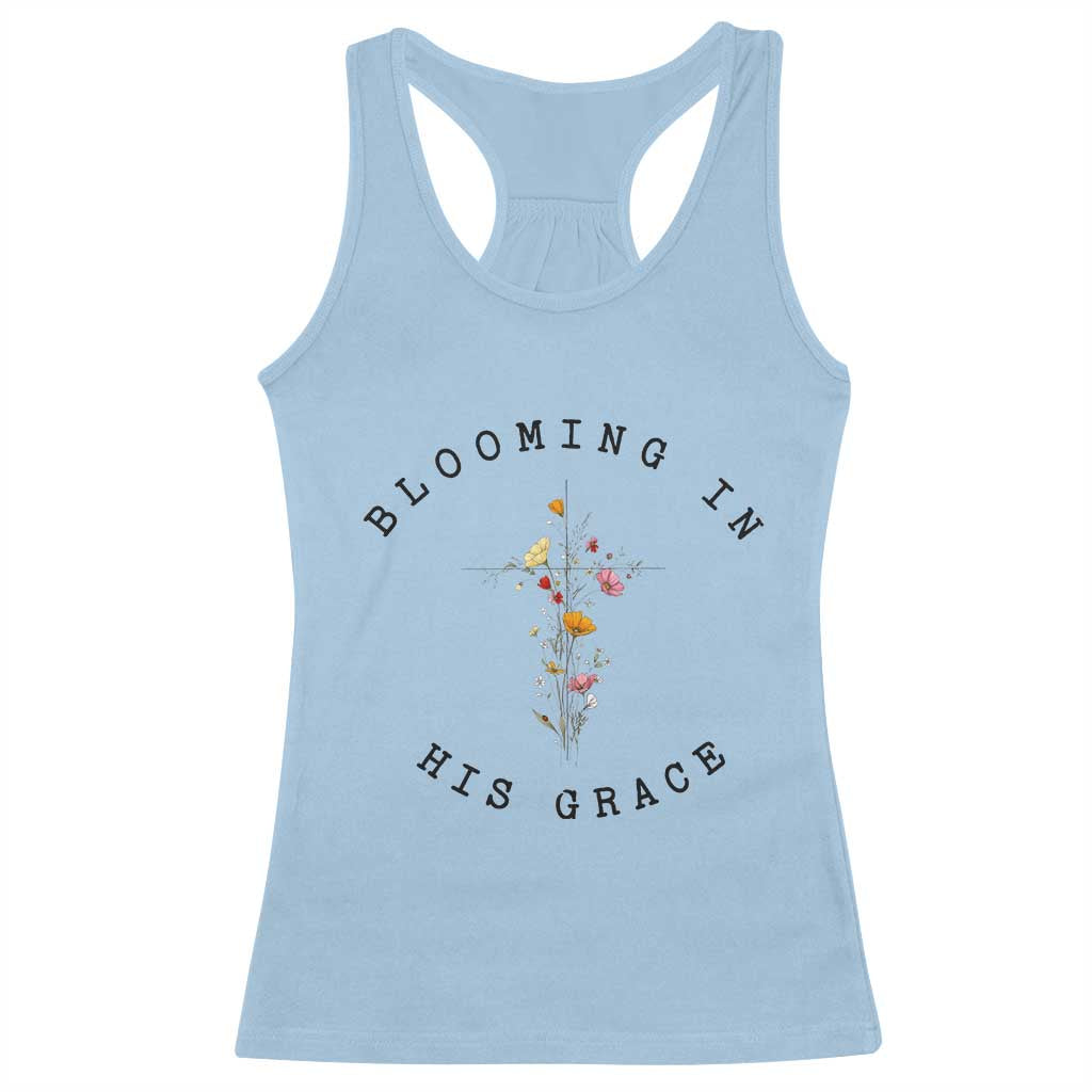Blooming in His Grace Racerback Tank Top Boho Wildflower Christian Faith TS14 Light Blue Print Your Wear