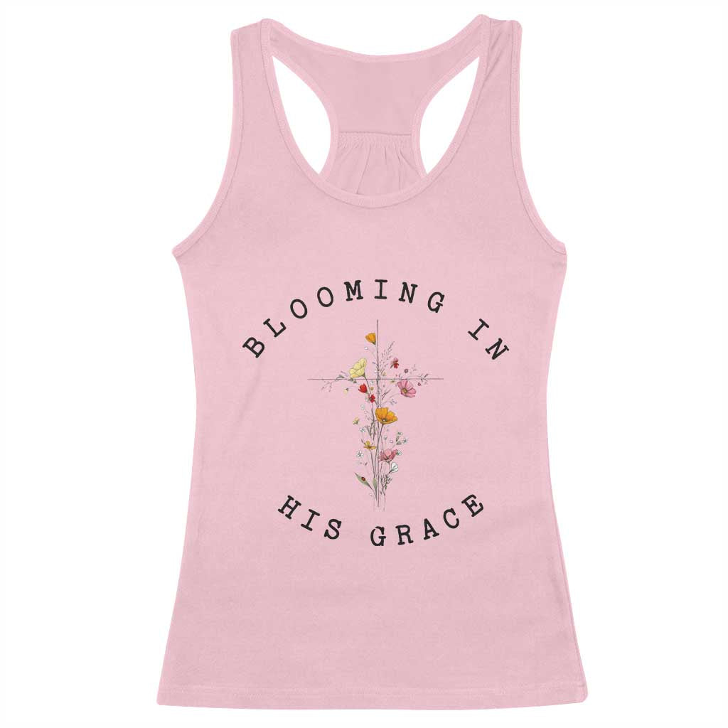 Blooming in His Grace Racerback Tank Top Boho Wildflower Christian Faith TS14 Light Pink Print Your Wear