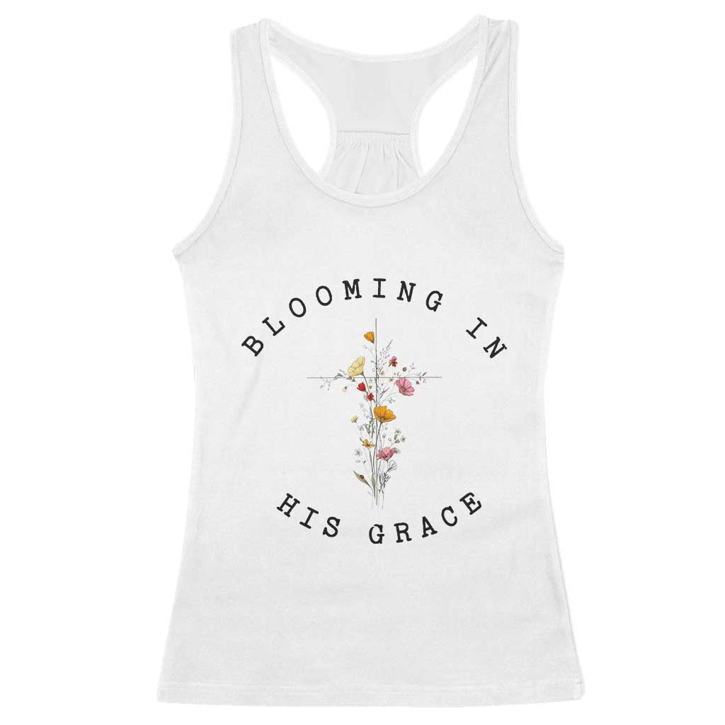 Blooming in His Grace Racerback Tank Top Boho Wildflower Christian Faith TS14 White Print Your Wear