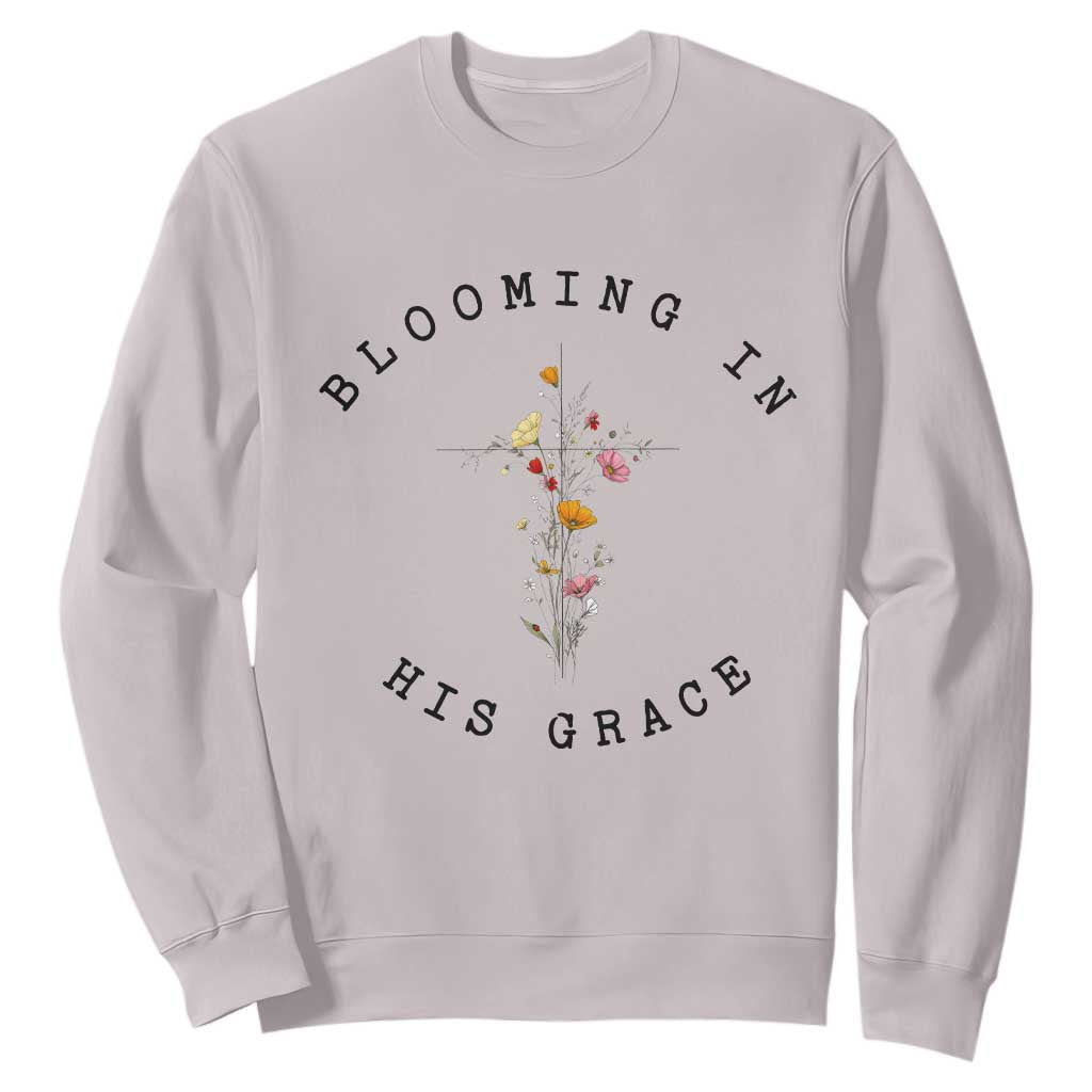 Blooming in His Grace Sweatshirt Boho Wildflower Christian Faith TS14 Ice Gray Print Your Wear