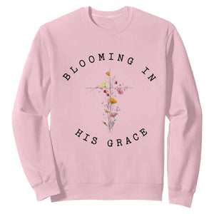 Blooming in His Grace Sweatshirt Boho Wildflower Christian Faith TS14 Light Pink Print Your Wear