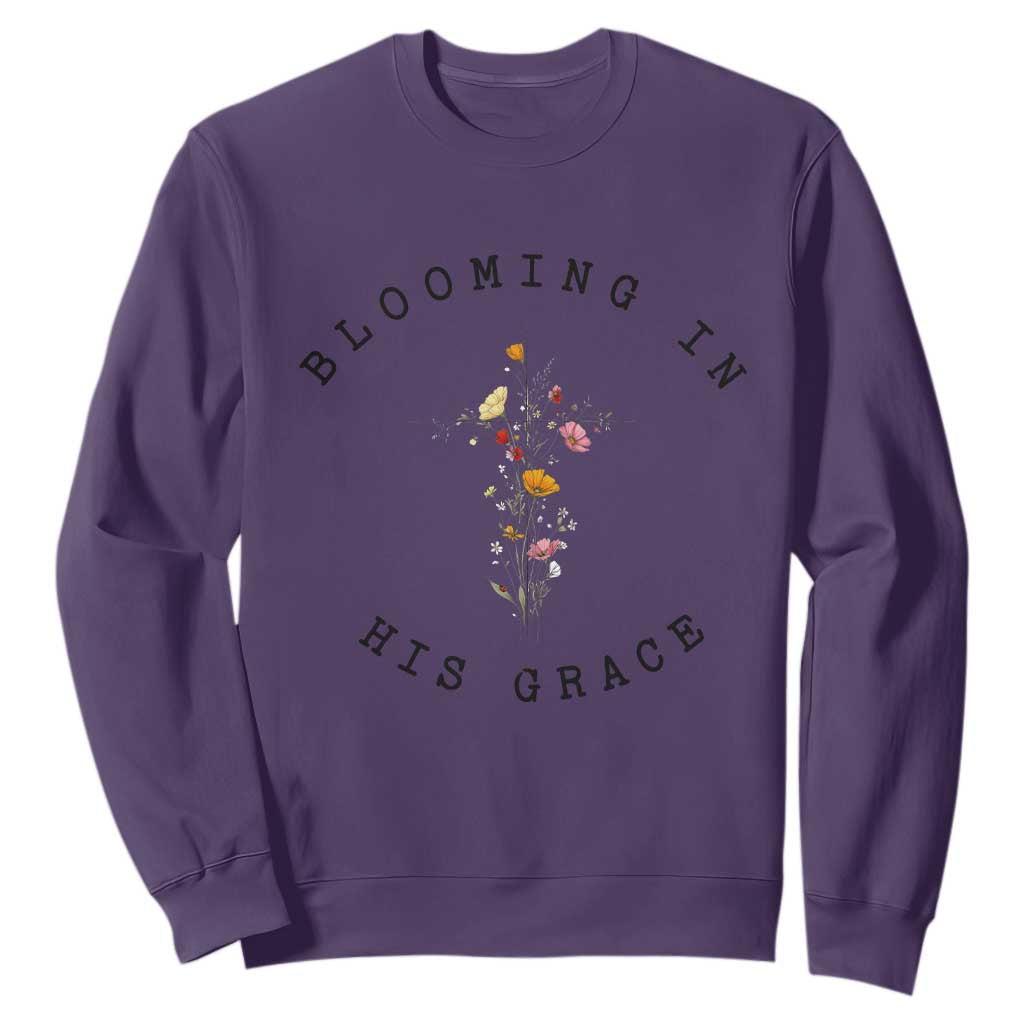 Blooming in His Grace Sweatshirt Boho Wildflower Christian Faith TS14 Purple Print Your Wear
