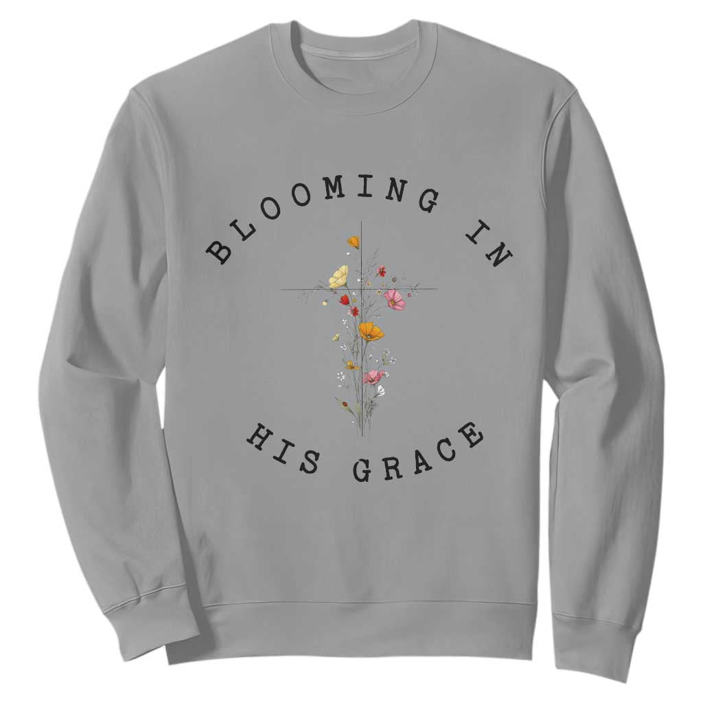 Blooming in His Grace Sweatshirt Boho Wildflower Christian Faith TS14 Sport Gray Print Your Wear