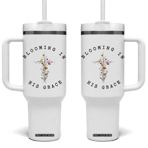 Blooming in His Grace Tumbler With Handle Boho Wildflower Christian Faith TS14 One Size: 40 oz White Print Your Wear