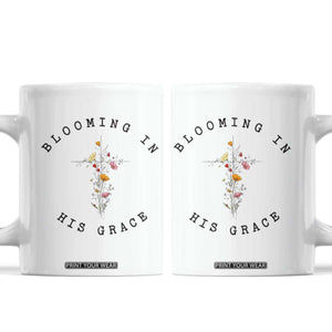 Blooming in His Grace Coffee Mug Boho Wildflower Christian Faith TS14 White Print Your Wear