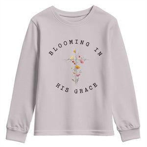 Blooming in His Grace Youth Sweatshirt Boho Wildflower Christian Faith TS14 Ice Gray Print Your Wear