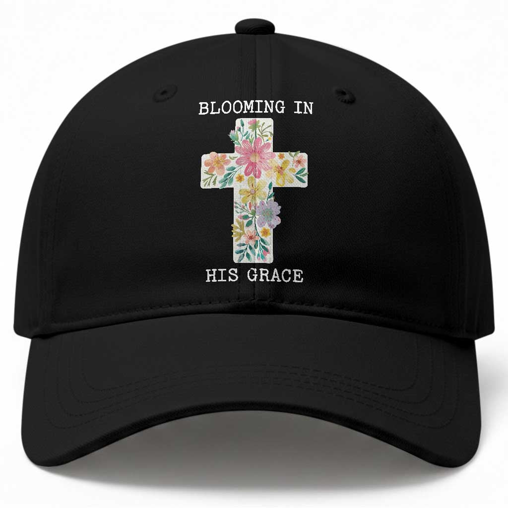 Blooming in His Grace Boho Christian Wildflower Baseball Cap Floral Cross Religious TS14 Print Your Wear