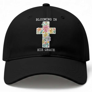 Blooming in His Grace Boho Christian Wildflower Baseball Cap Floral Cross Religious TS14 Print Your Wear