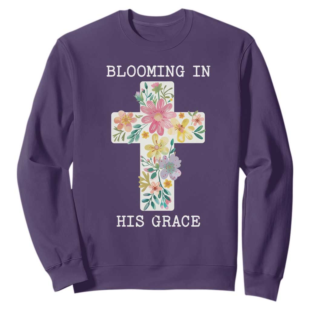 Blooming in His Grace Boho Christian Wildflower Sweatshirt Floral Cross Religious TS14 Purple Print Your Wear