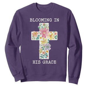 Blooming in His Grace Boho Christian Wildflower Sweatshirt Floral Cross Religious TS14 Purple Print Your Wear