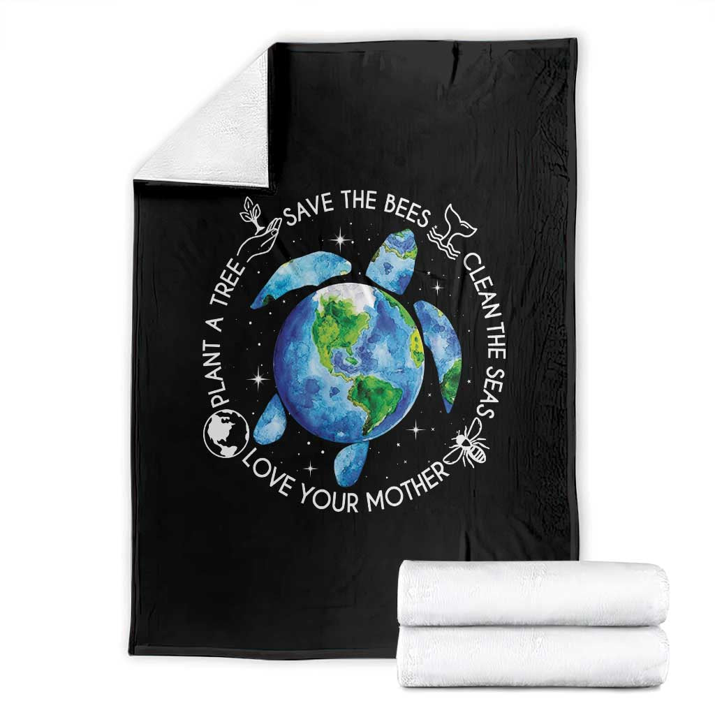 Earth Day Sea Turtle Throw Blanket Save Bees Plant Trees Clean Seas Environmentalist TS14 Black Print Your Wear