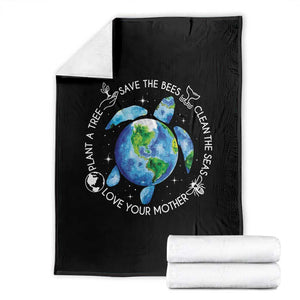 Earth Day Sea Turtle Throw Blanket Save Bees Plant Trees Clean Seas Environmentalist TS14 Black Print Your Wear
