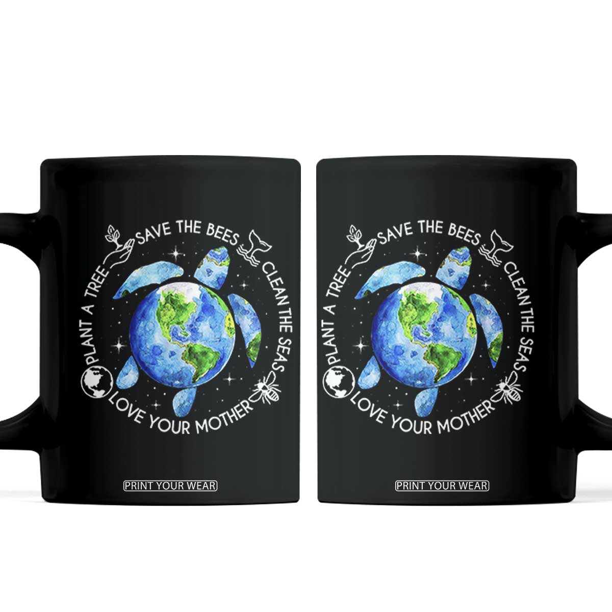 Earth Day Sea Turtle Coffee Mug Save Bees Plant Trees Clean Seas Environmentalist TS14 Black Print Your Wear