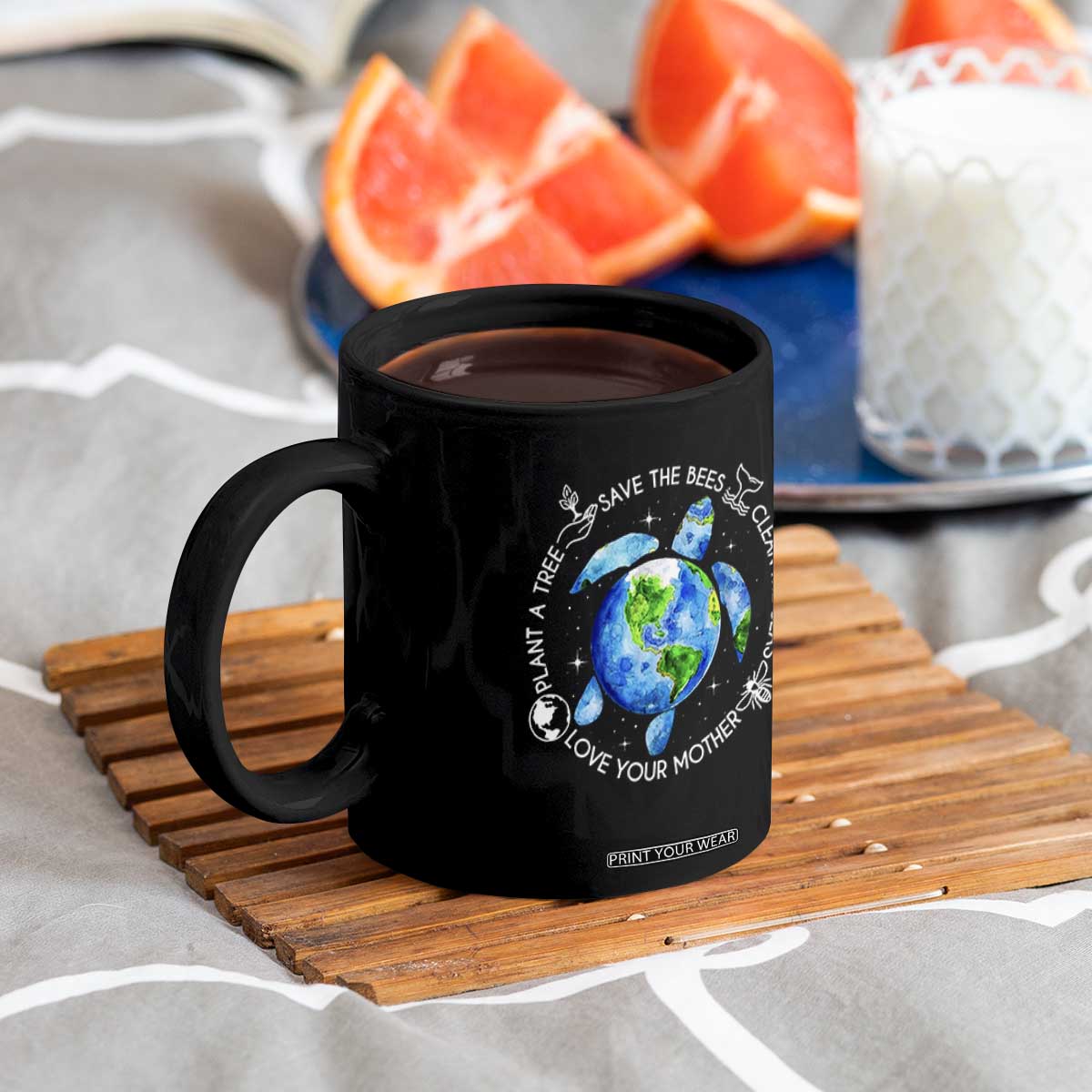 Earth Day Sea Turtle Coffee Mug Save Bees Plant Trees Clean Seas Environmentalist TS14 Print Your Wear