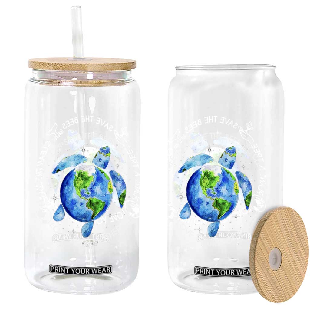 Earth Day Sea Turtle Glass Can Save Bees Plant Trees Clean Seas Environmentalist TS14 Print Your Wear