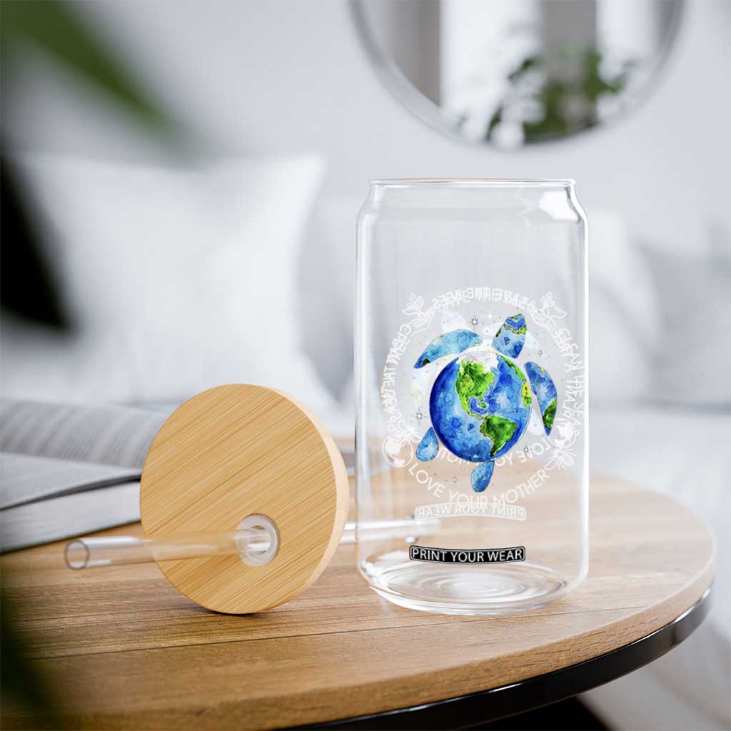 Earth Day Sea Turtle Glass Can Save Bees Plant Trees Clean Seas Environmentalist TS14 Print Your Wear