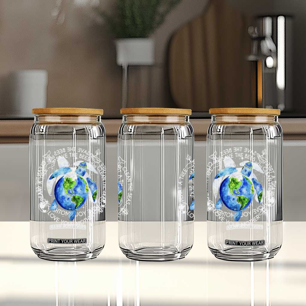Earth Day Sea Turtle Glass Can Save Bees Plant Trees Clean Seas Environmentalist TS14 Print Your Wear