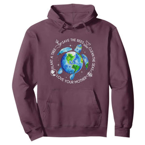 Earth Day Sea Turtle Hoodie Save Bees Plant Trees Clean Seas Environmentalist TS14 Maroon Print Your Wear