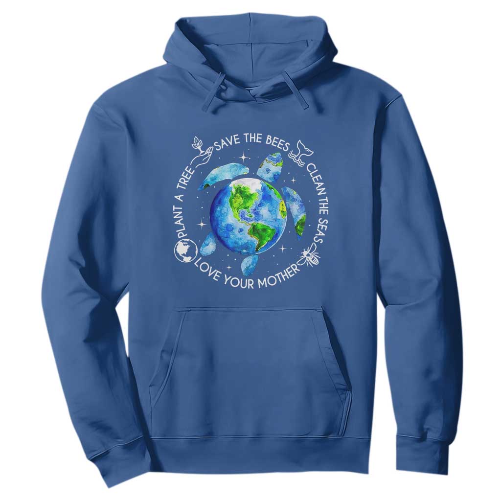 Earth Day Sea Turtle Hoodie Save Bees Plant Trees Clean Seas Environmentalist TS14 Royal Blue Print Your Wear