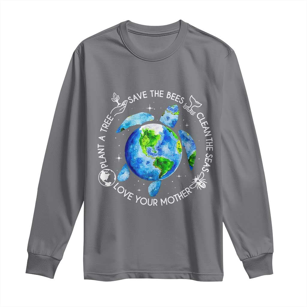 Earth Day Sea Turtle Long Sleeve Shirt Save Bees Plant Trees Clean Seas Environmentalist TS14 Charcoal Print Your Wear