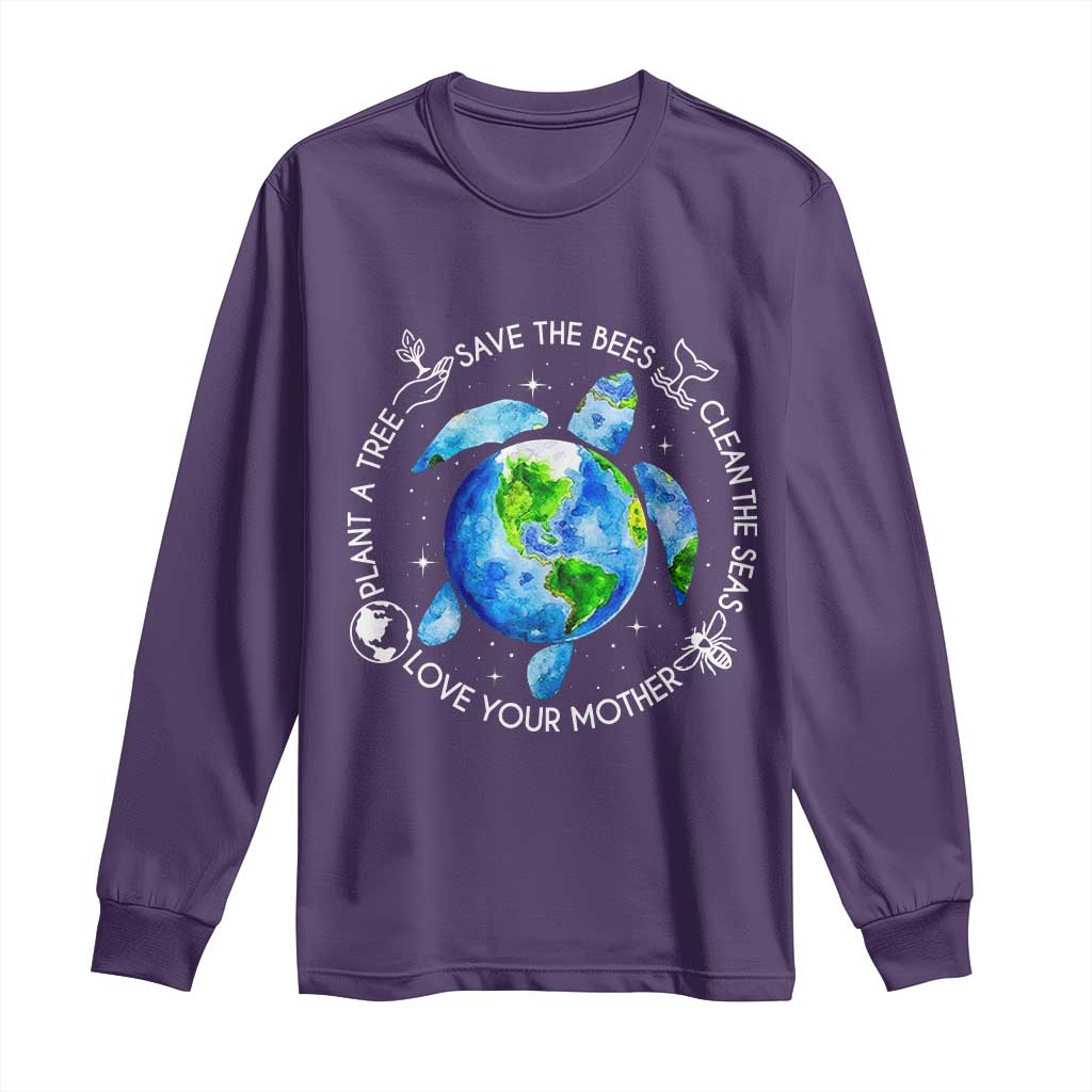 Earth Day Sea Turtle Long Sleeve Shirt Save Bees Plant Trees Clean Seas Environmentalist TS14 Purple Print Your Wear