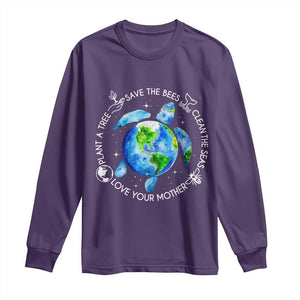 Earth Day Sea Turtle Long Sleeve Shirt Save Bees Plant Trees Clean Seas Environmentalist TS14 Purple Print Your Wear