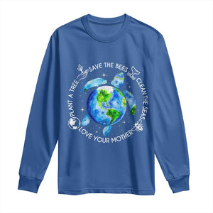 Earth Day Sea Turtle Long Sleeve Shirt Save Bees Plant Trees Clean Seas Environmentalist TS14 Royal Blue Print Your Wear