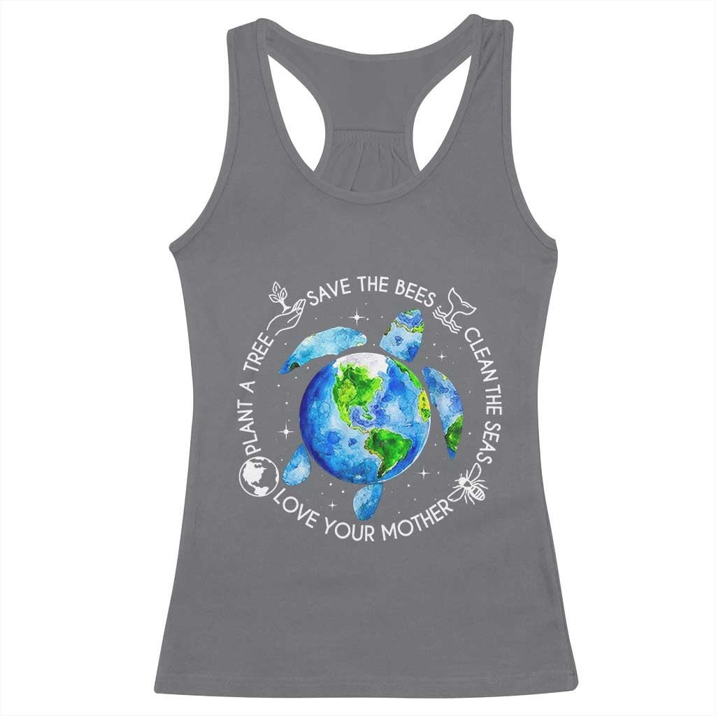 Earth Day Sea Turtle Racerback Tank Top Save Bees Plant Trees Clean Seas Environmentalist TS14 Charcoal Print Your Wear