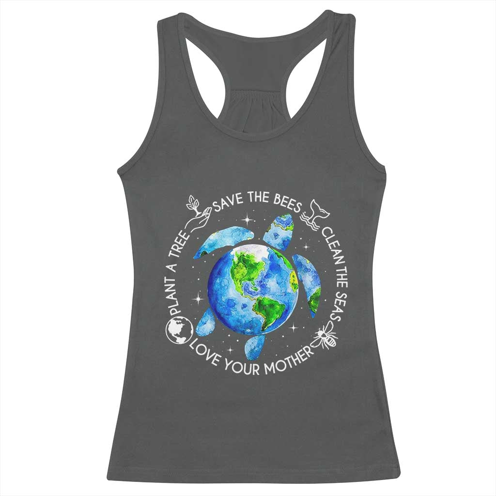 Earth Day Sea Turtle Racerback Tank Top Save Bees Plant Trees Clean Seas Environmentalist TS14 Dark Heather Print Your Wear