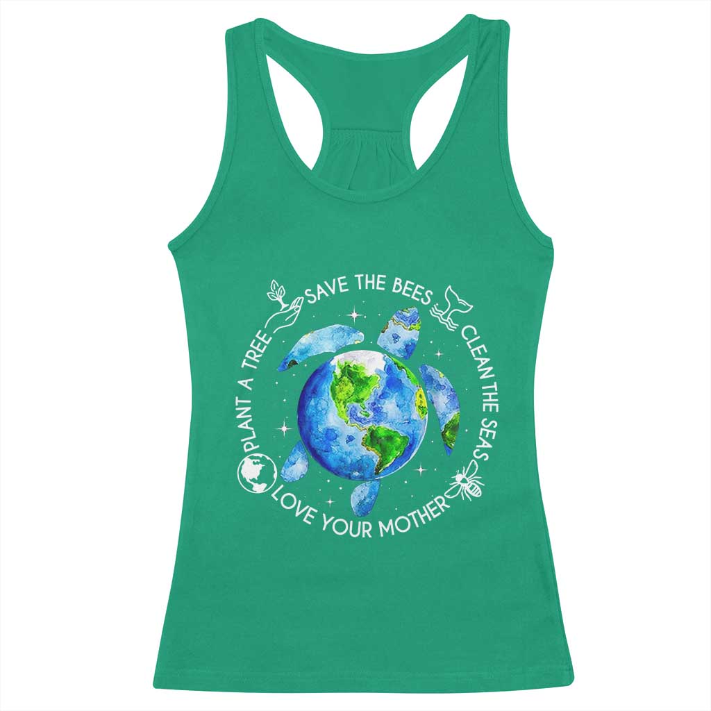 Earth Day Sea Turtle Racerback Tank Top Save Bees Plant Trees Clean Seas Environmentalist TS14 Irish Green Print Your Wear