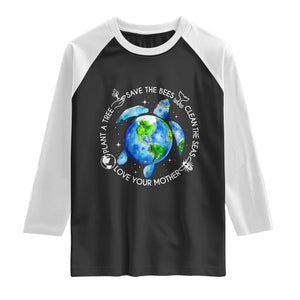 Earth Day Sea Turtle Raglan Shirt Save Bees Plant Trees Clean Seas Environmentalist TS14 Black White Print Your Wear