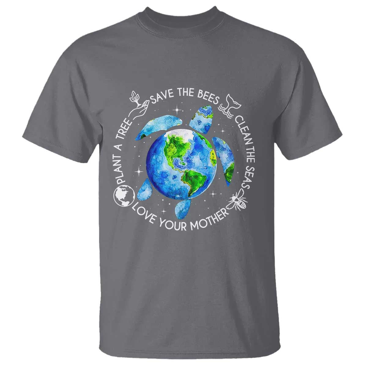 Earth Day Sea Turtle T Shirt Save Bees Plant Trees Clean Seas Environmentalist TS14 Charcoal Print Your Wear