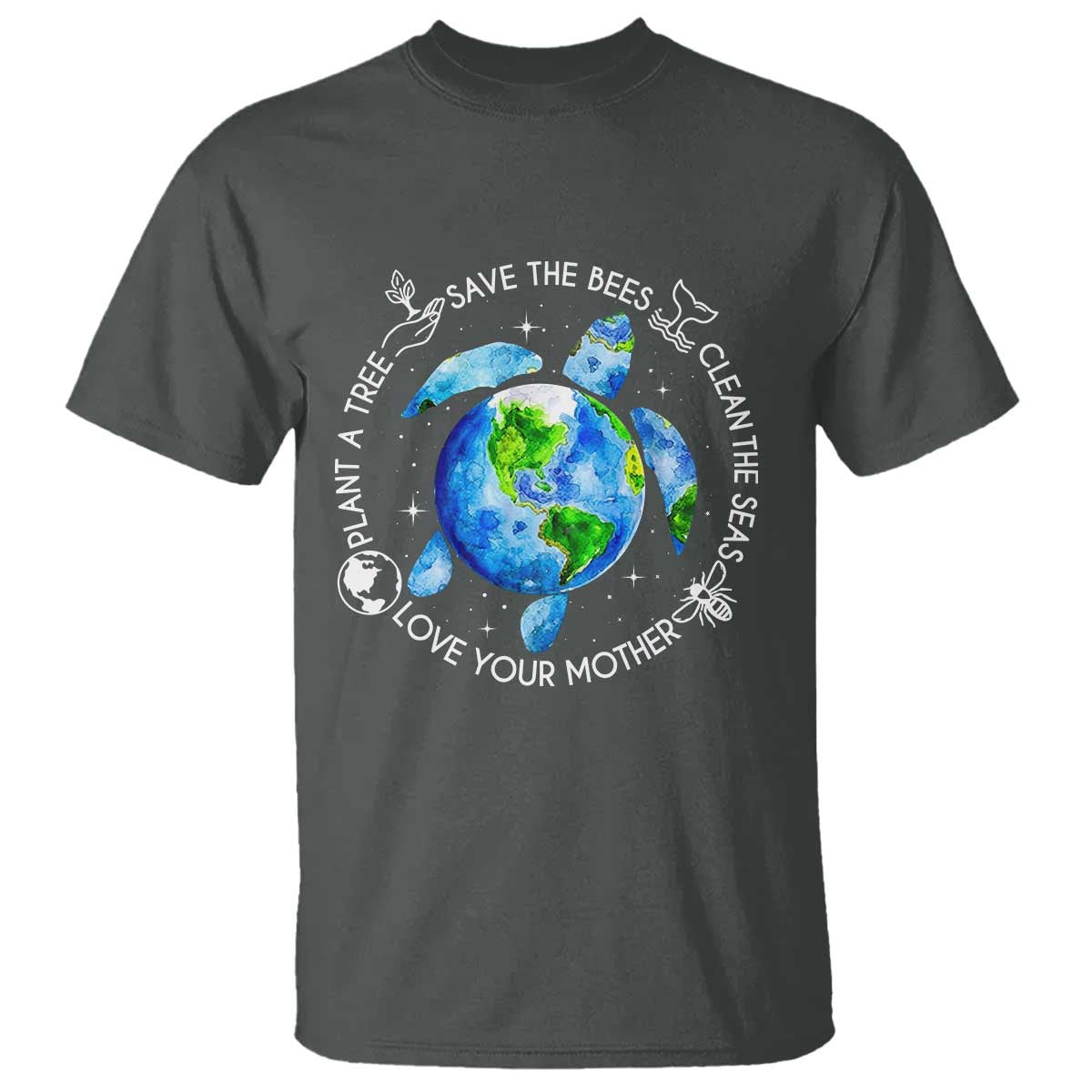 Earth Day Sea Turtle T Shirt Save Bees Plant Trees Clean Seas Environmentalist TS14 Dark Heather Print Your Wear