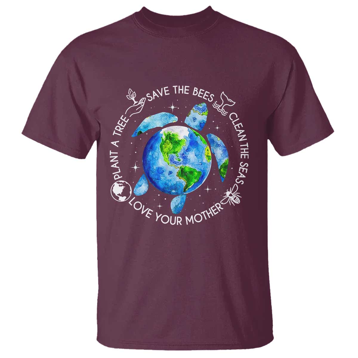 Earth Day Sea Turtle T Shirt Save Bees Plant Trees Clean Seas Environmentalist TS14 Maroon Print Your Wear