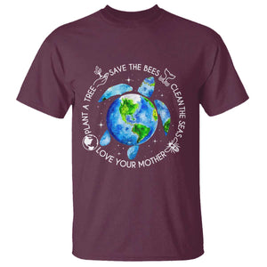 Earth Day Sea Turtle T Shirt Save Bees Plant Trees Clean Seas Environmentalist TS14 Maroon Print Your Wear