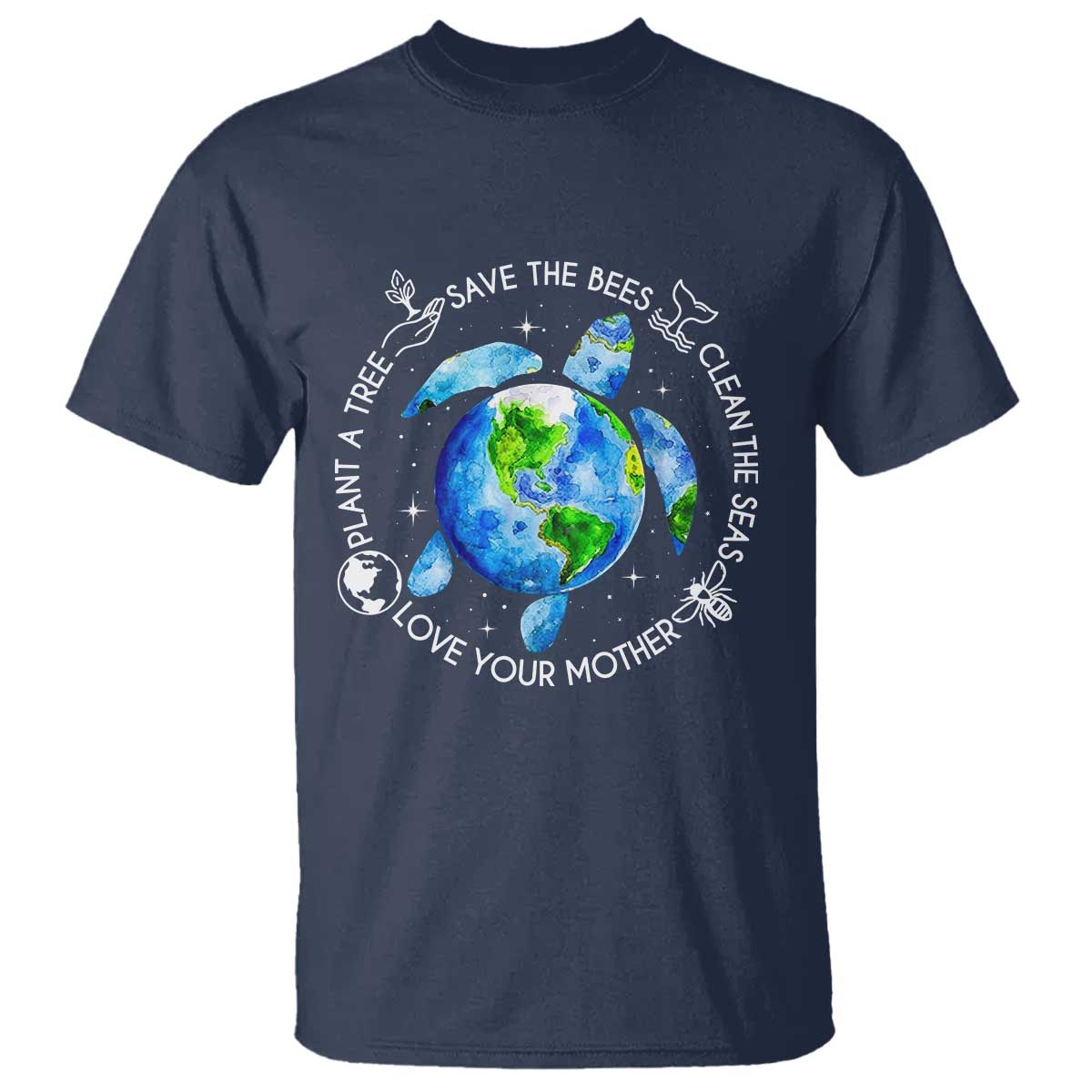Earth Day Sea Turtle T Shirt Save Bees Plant Trees Clean Seas Environmentalist TS14 Navy Print Your Wear