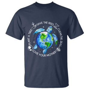 Earth Day Sea Turtle T Shirt Save Bees Plant Trees Clean Seas Environmentalist TS14 Navy Print Your Wear