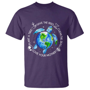 Earth Day Sea Turtle T Shirt Save Bees Plant Trees Clean Seas Environmentalist TS14 Purple Print Your Wear