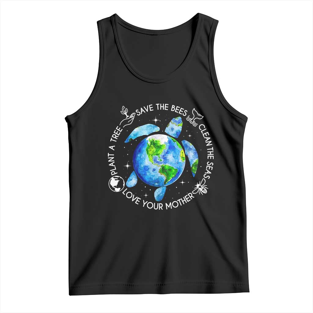 Earth Day Sea Turtle Tank Top Save Bees Plant Trees Clean Seas Environmentalist TS14 Black Print Your Wear