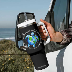 Earth Day Sea Turtle Tumbler With Handle Save Bees Plant Trees Clean Seas Environmentalist TS14 Print Your Wear