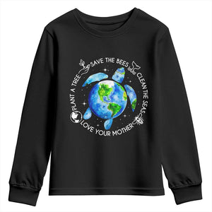 Earth Day Sea Turtle Youth Sweatshirt Save Bees Plant Trees Clean Seas Environmentalist TS14 Black Print Your Wear