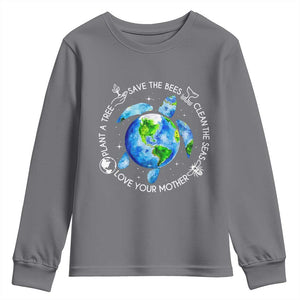 Earth Day Sea Turtle Youth Sweatshirt Save Bees Plant Trees Clean Seas Environmentalist TS14 Charcoal Print Your Wear