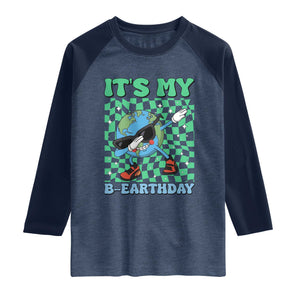 Funny Earth Day Raglan Shirt Its My B-Earthday TS14 Heather Denim Navy Print Your Wear